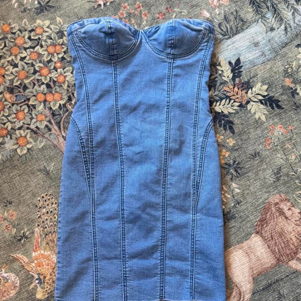 Blue denim mini dress with zipper back